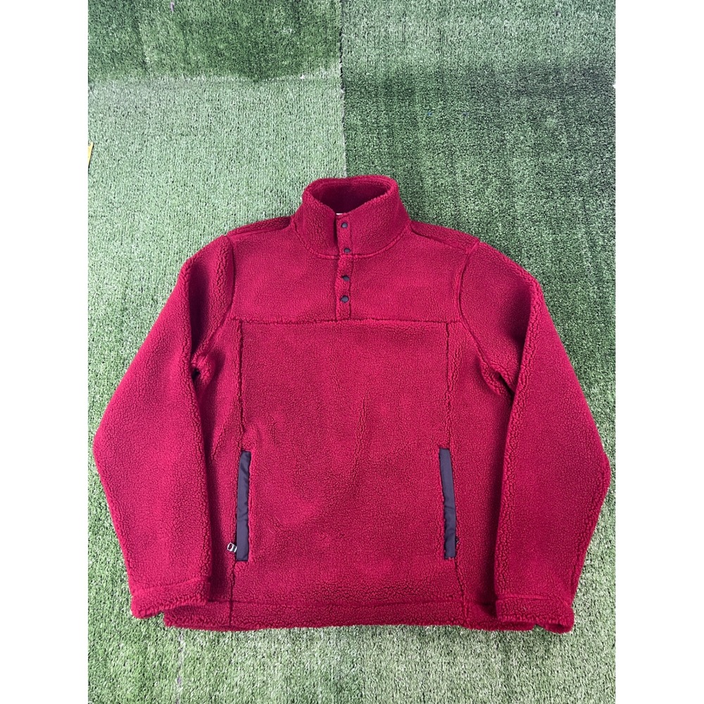 NWT Banana Republic Mens Sherpa Fleece Pullover Mock Neck Snap Red Burgundy M